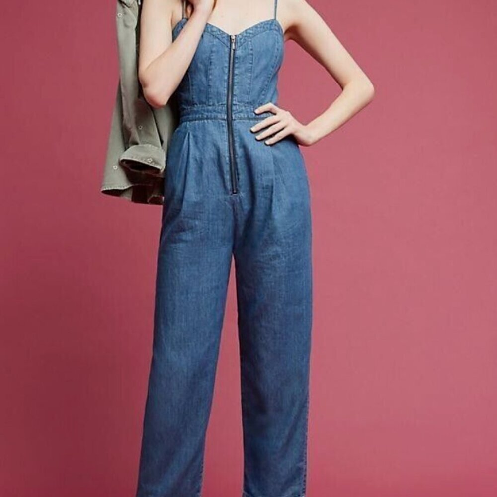 ANTHROPOLOGIE PILCRO and THE LETTERPRESS Chambray Zip Front Jumpsuit Size 6